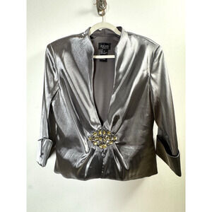 Vintage Xscape Silver Satiny Blazer Gems Statement Party Disco Glam Luxury 16